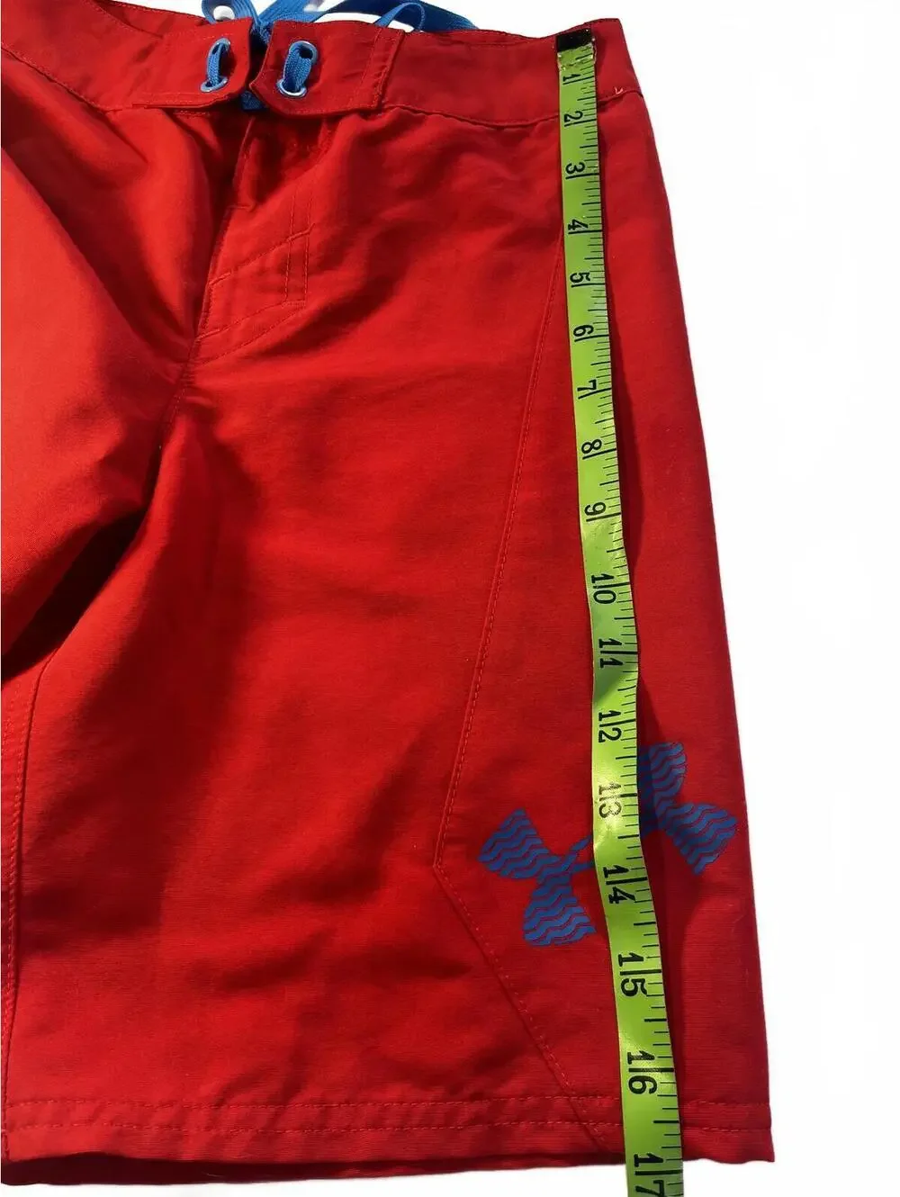 Under Armour Swim Board Shorts Red with Blue Drawstring & Logo Unlined Trunks